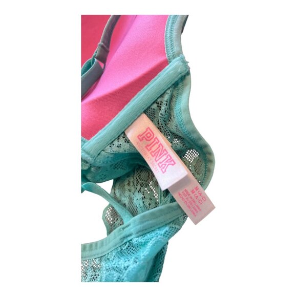 Victoria’s Secret PINK Teal Lace Strappy Bra Size Medium - Picture 3 of 3